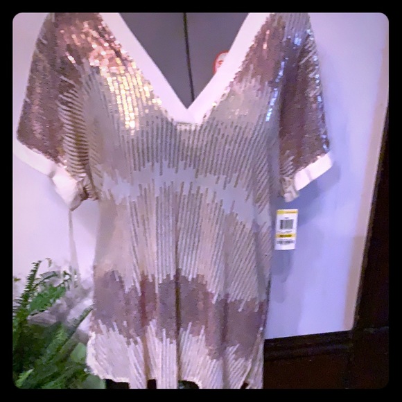 INC International Concepts Tops - INC sequin glam long v neck top